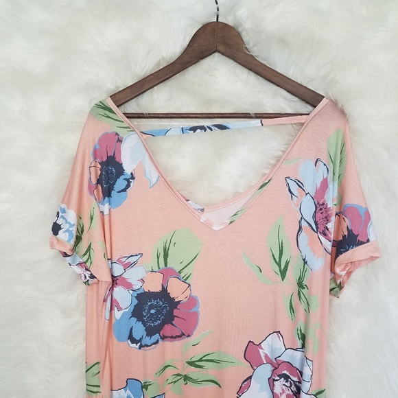 Peach Floral Open Back Maxi Dress - Picture 7 of 8